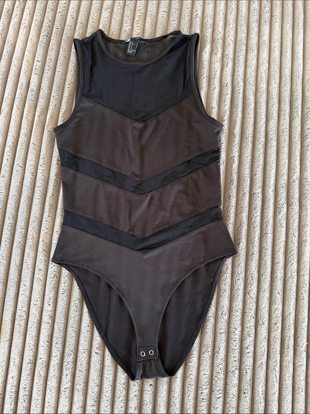 Forever 21 Black Mesh Chevron One-Piece Swimsuit with Sheer Insets